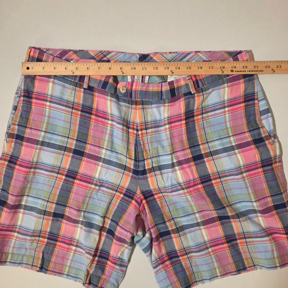 Peter Millar Mens Plaid Cotton Shorts Multi-Color Pink Blue Orange Size 42